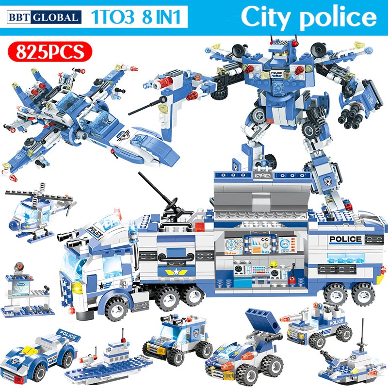 Đồ chơi xếp hình siêu nhân, Robot, xe cảnh sát 8in1 825 chi tiết LX.A320