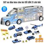 Xe mô hình container 4 tầng 21 chi tiết chở xe con kim loại và thảm chơi cho bé LA-015C