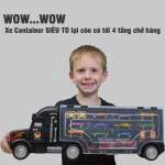 Xe mô hình container 4 tầng 16 chi tiết chở xe con kim loại, xe tải và thảm chơi cho bé LA-019