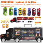 Xe mô hình container 4 tầng 16 chi tiết chở xe con kim loại, xe tải và thảm chơi cho bé LA-019