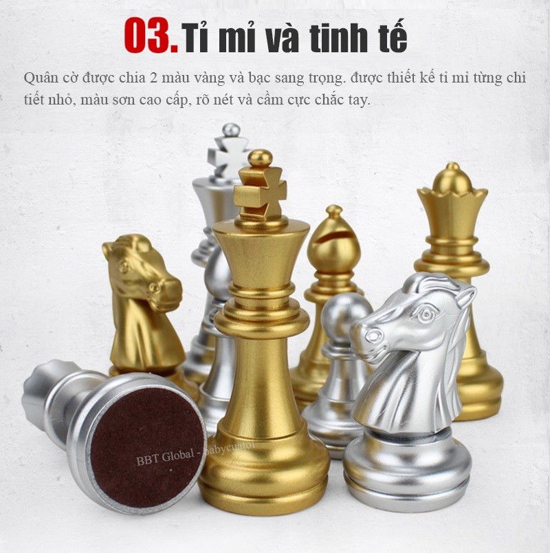 Bộ cờ vua mạ vàng bạc cao cấp 36cm BBT Global 4912-A