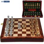 Bộ cờ vua kim loại hộp gỗ 30cm loại Luxury cao cấp BBT Global CV01-VB mạ vàng bạc