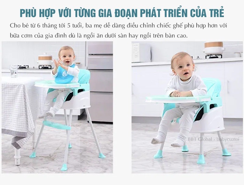 Ghế ăn dặm 4in1 gấp gọn cho bé BBT Global GH07