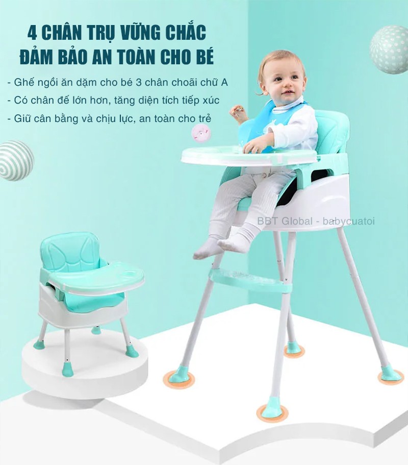 Ghế ăn dặm 4in1 gấp gọn cho bé BBT Global GH07