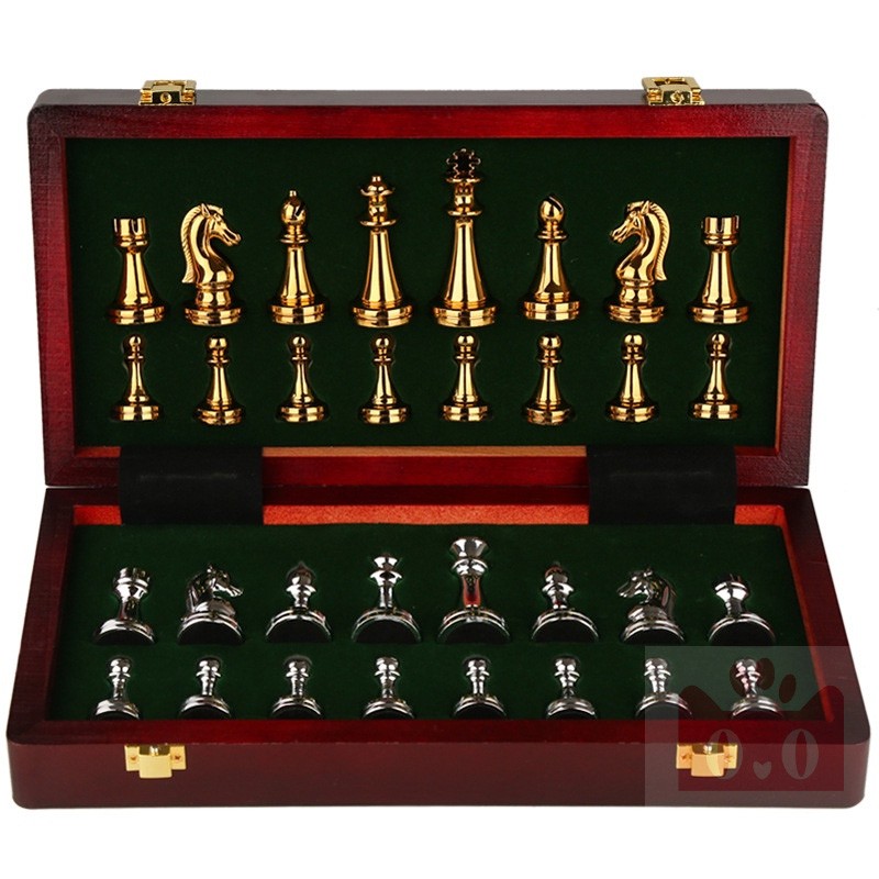 Bộ cờ vua kim loại hộp gỗ 30cm loại Luxury cao cấp BBT Global CV01-VB mạ vàng bạc