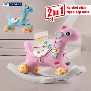 Bập bênh ngựa kiêm xe chòi chân có nhạc nhập khẩu RK-525