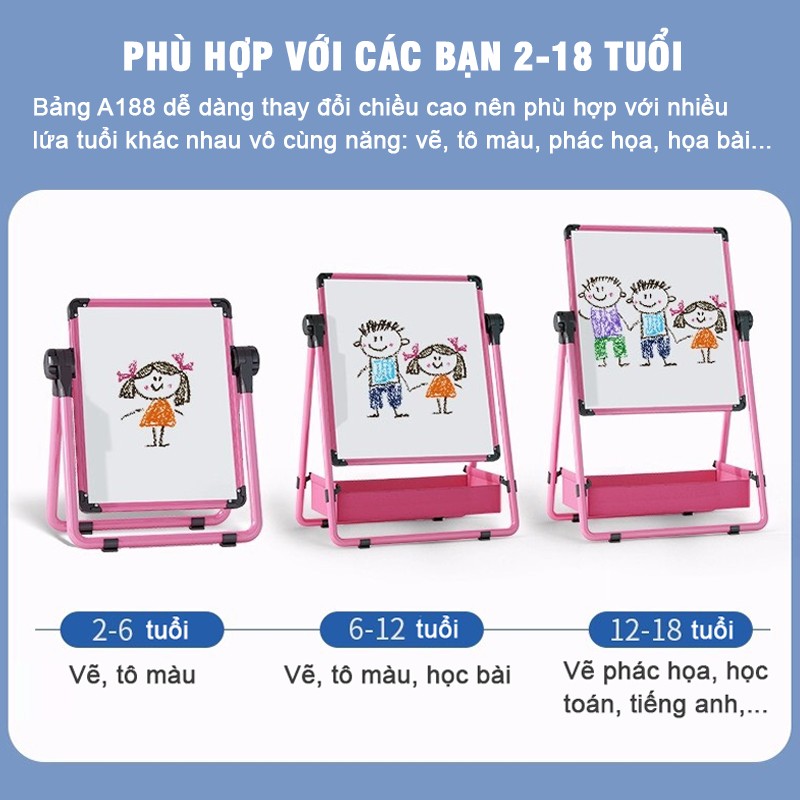 Bảng vẽ trẻ em CỠ LỚN 2 mặt từ tính xóa dễ dàng, không bám bụi A188