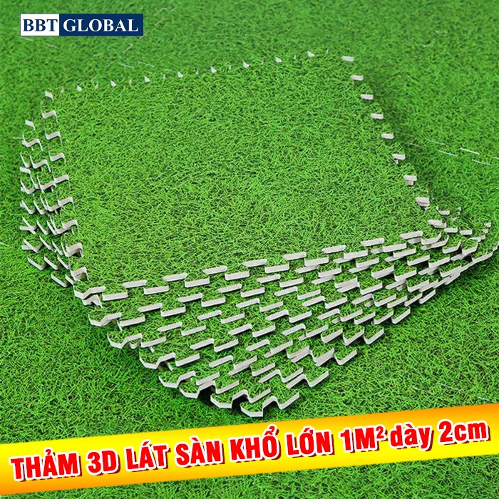 Thảm 3D Cỏ Xanh lát sàn khu vui chơi khổ lớn 1mx1m dày 2cm TX100-XL