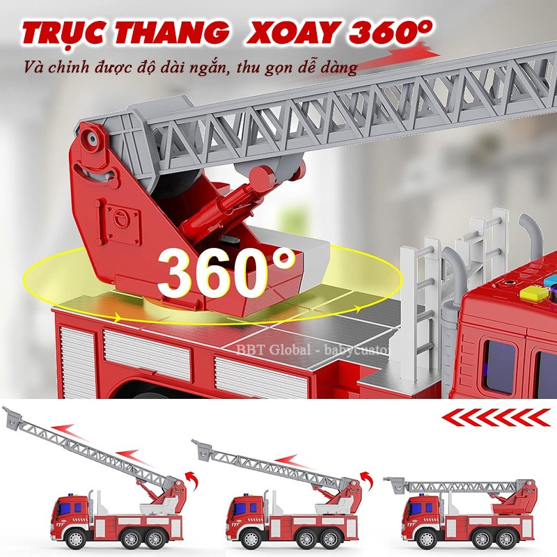 Mô hình xe cứu hỏa thang dài cỡ lớn có đèn và nhạc WY350B