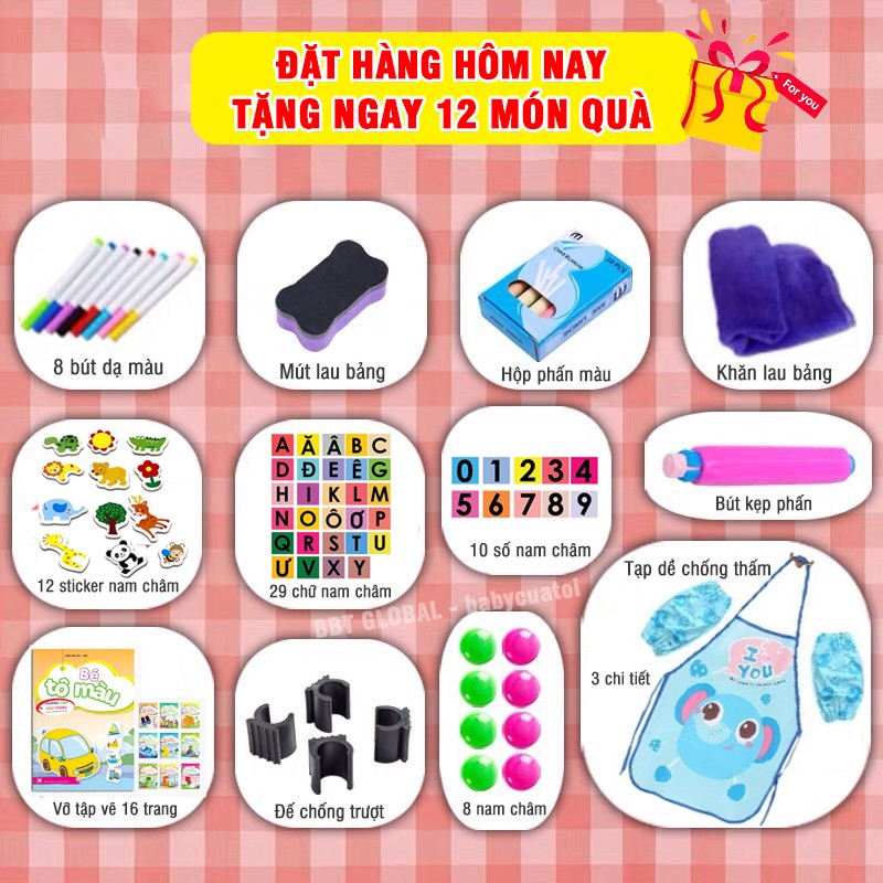 Bảng vẽ trẻ em CỠ LỚN 2 mặt từ tính xóa dễ dàng, không bám bụi A188
