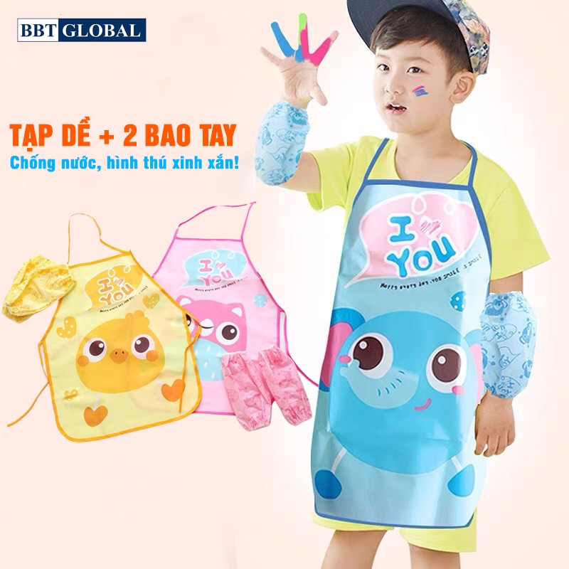 Tạp dề có bao tay cho bé tập ăn dặm, chơi nấu ăn, học vẽ TD01