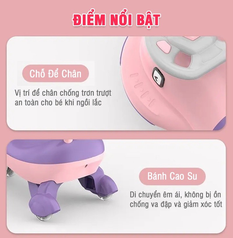 Xe lắc cao cấp bánh PU giảm sóc hình cá có đèn và nhạc BBT GLOBAL SW004B