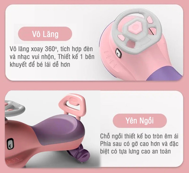 Xe lắc cao cấp bánh PU giảm sóc hình cá có đèn và nhạc BBT GLOBAL SW004B