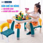 Bộ bàn chơi LEGO đa năng 2 ghế tặng bộ xếp hình 100 chi tiết cỡ lớn 188T-9
