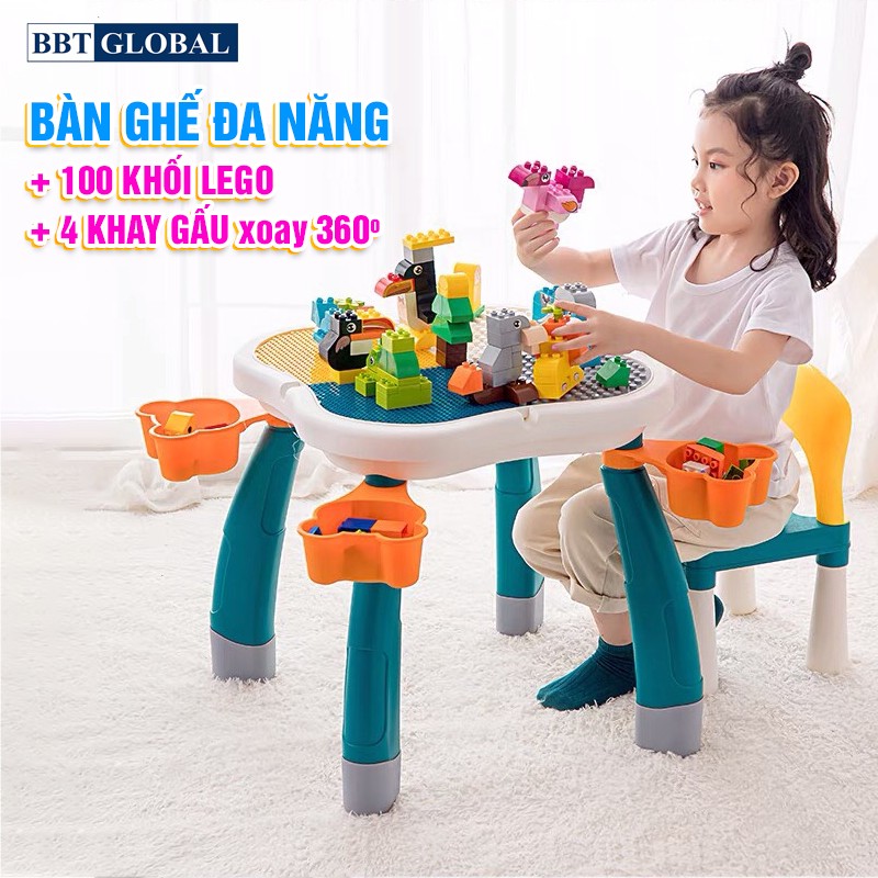 Bộ bàn chơi LEGO đa năng 2 ghế tặng bộ xếp hình 100 chi tiết cỡ lớn 188T-9