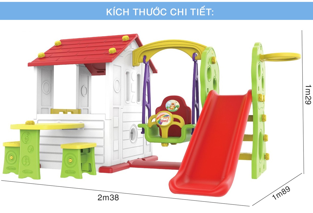 Bộ nhà chơi cầu trượt xích đu kèm bàn ghế Hàn Quốc BBT GLOBAL CHD533