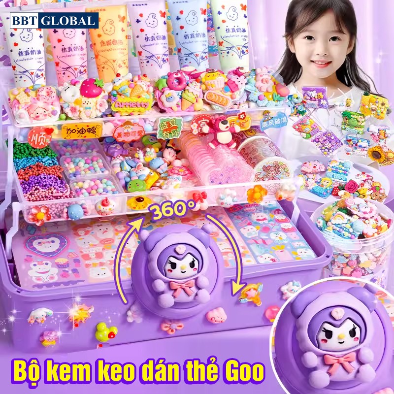 Bộ kem keo dán thẻ Goo hộp 3 tầng, bé tự làm quà tặng người thân 826 chi tiết P-826
