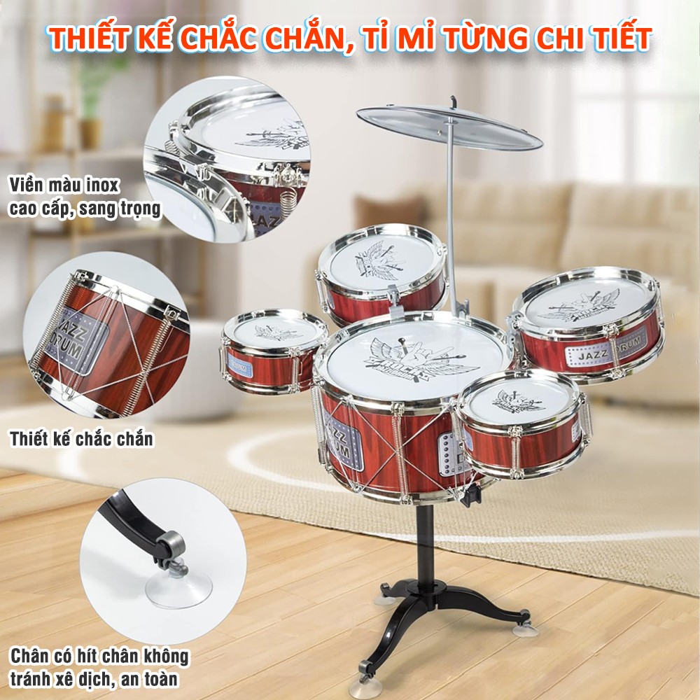 Bộ trống đồ chơi cho bé 6 chi tiết kèm ghế ngồi 586-300