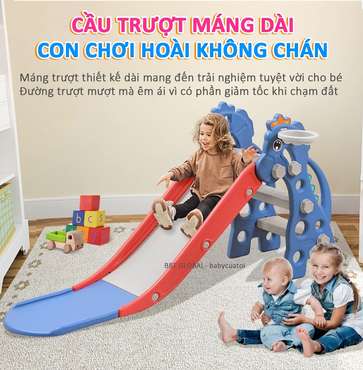 Cầu trượt cho bé chú ngựa xinh xắn dài 135cm BSL300B