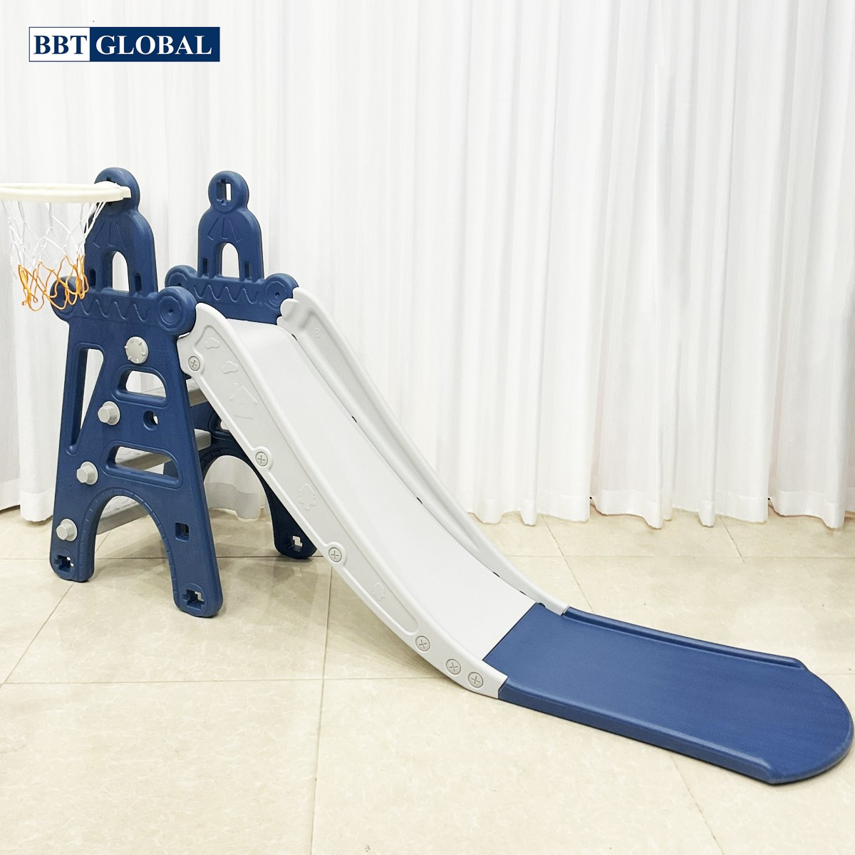 Cầu trượt lâu đài máng dài 1m8 có ném bóng rổ BSL302B