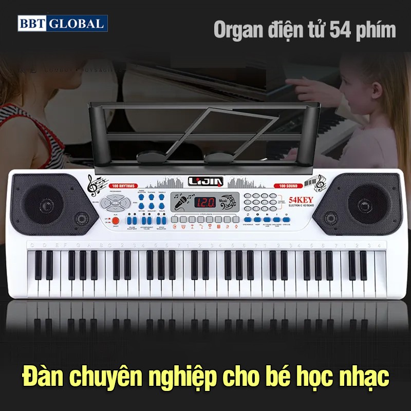 Đàn organ điện tử chuyên nghiệp 54 phím có mic, sạc, giá đỡ bé học nhạc 328-01