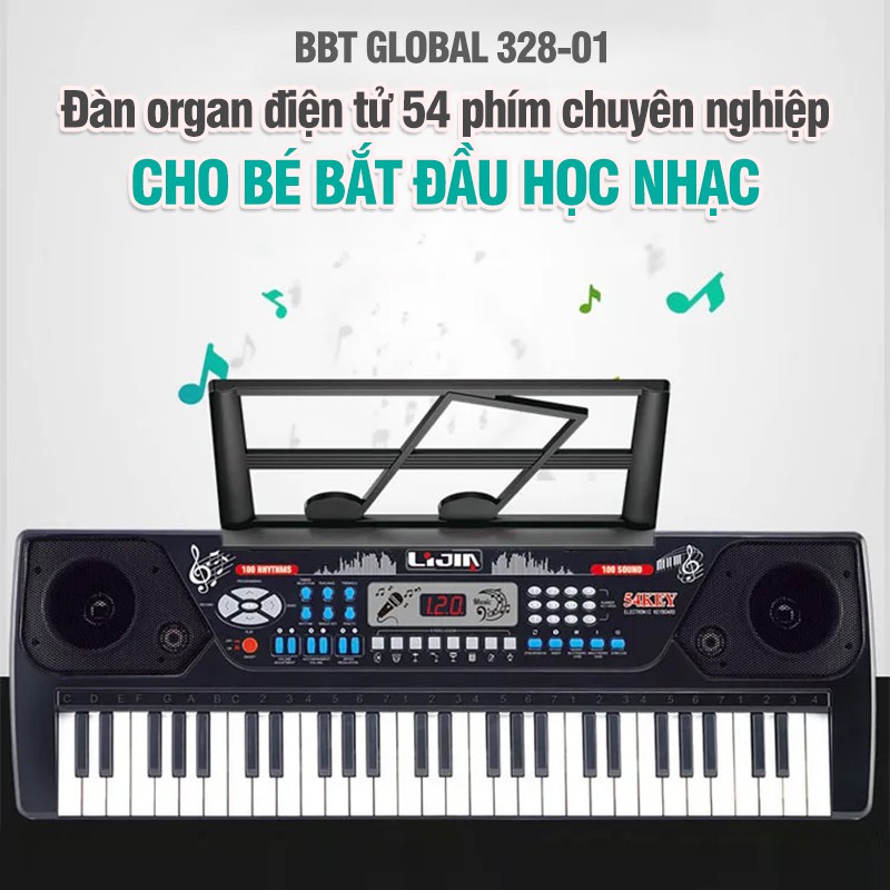 Đàn organ điện tử chuyên nghiệp 54 phím có mic, sạc, giá đỡ bé học nhạc 328-01