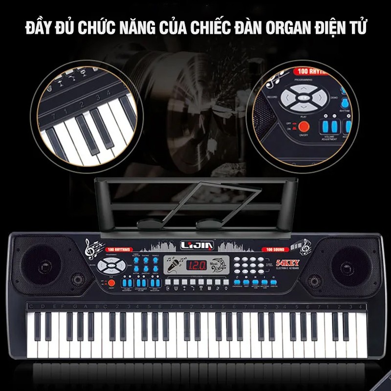 Đàn organ điện tử chuyên nghiệp 54 phím có mic, sạc, giá đỡ bé học nhạc 328-01