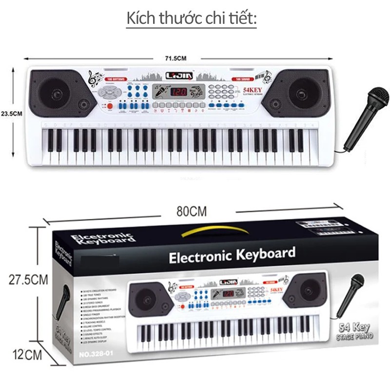Đàn organ điện tử chuyên nghiệp 54 phím có mic, sạc, giá đỡ bé học nhạc 328-01