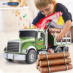 Mô hình xe tải cỡ lớn chở gỗ có cần cẩu tích hợp đèn và nhạc 666-80P