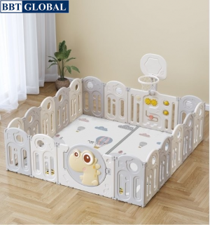 Quây cũi gấp gọn khủng long phiên bản CẢI TIẾN NÂNG CẤP màu ghi  BR9502