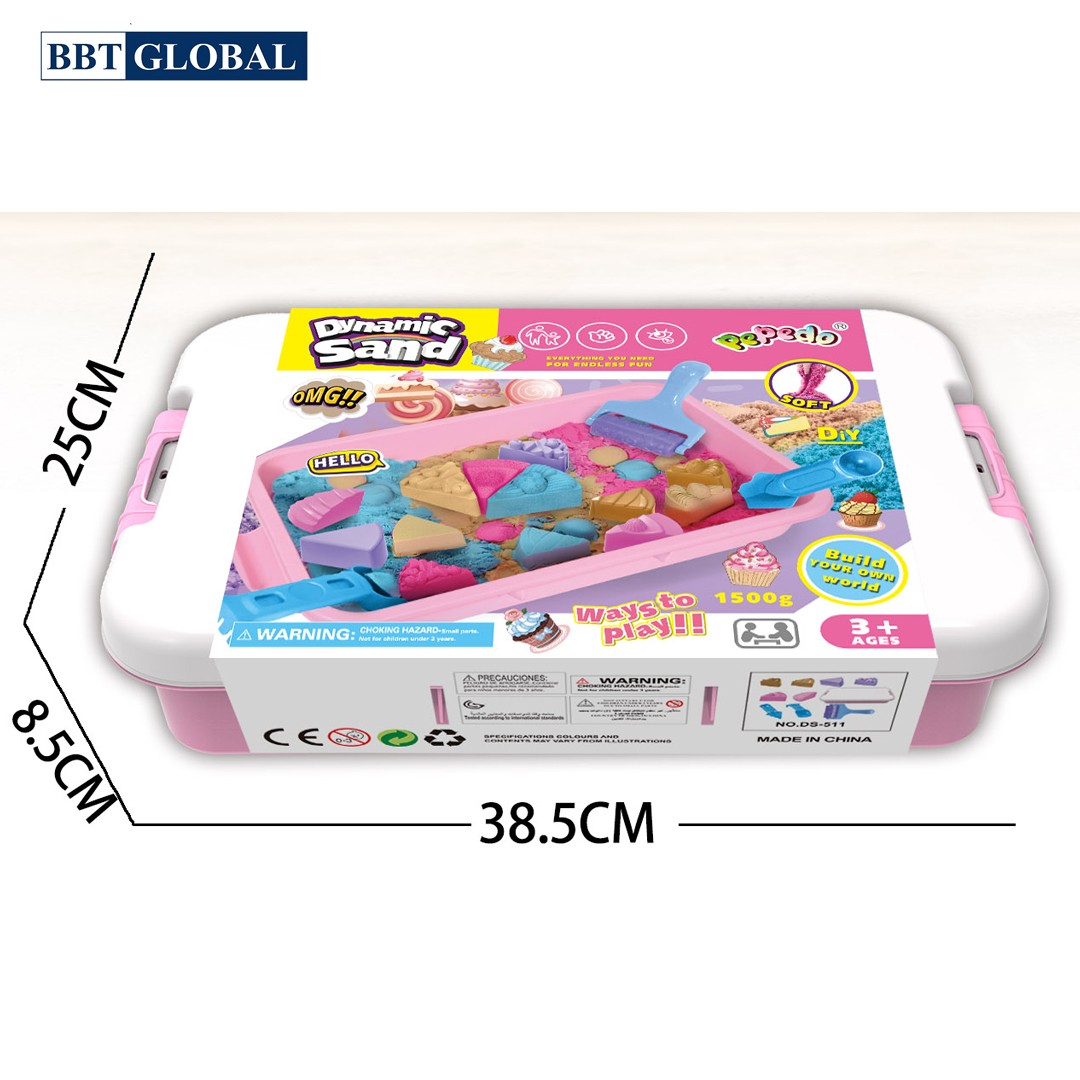 Hộp đồ chơi 1.5kg cát động lực kèm khuôn làm bánh và bộ dụng cụ cho bé DS-511