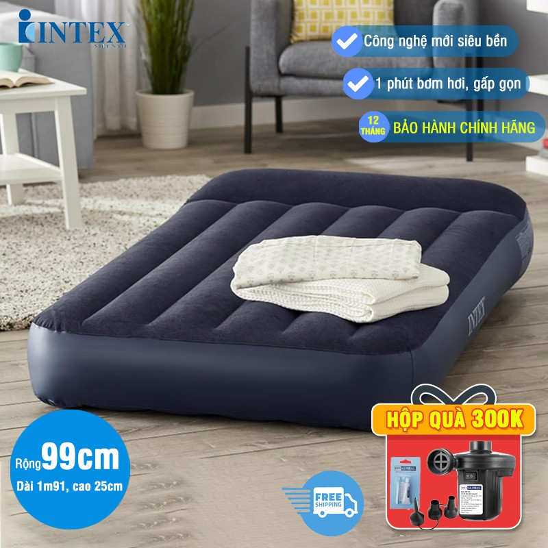 Đệm hơi đơn 99cm công nghệ mới kèm gối đầu INTEX 64141