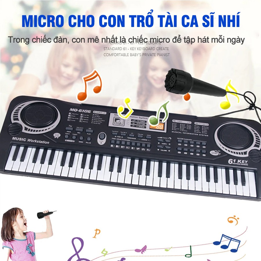Đàn Organ điện tử 61 phím kèm mic cho bé MQ-6106