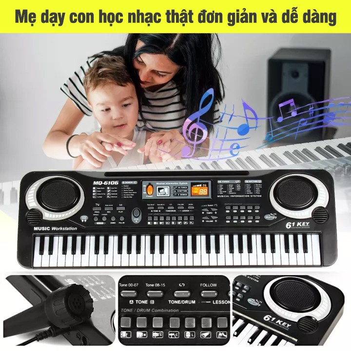 Đàn Organ điện tử 61 phím kèm mic cho bé MQ-6106