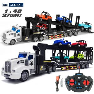 Đồ chơi ô tô điều khiển từ xa xe tải 2 tầng chở siêu xe QH200-7D