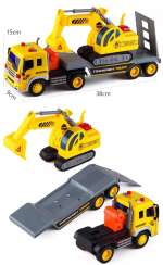 Mô hình xe container chở xe cần cẩu có đèn và nhạc cỡ lớn WY570A