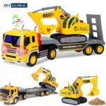 Mô hình xe container chở xe cần cẩu có đèn và nhạc cỡ lớn WY570A