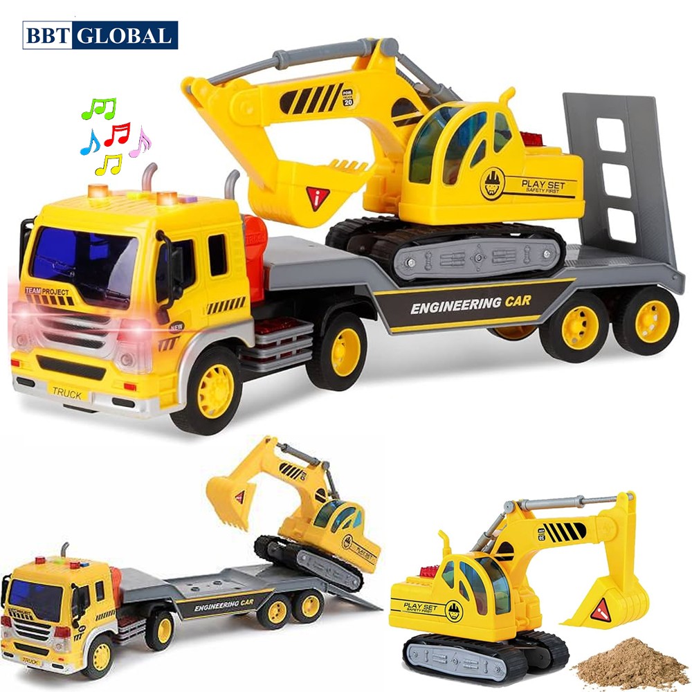 Mô hình xe container chở xe cần cẩu có đèn và nhạc cỡ lớn WY570A