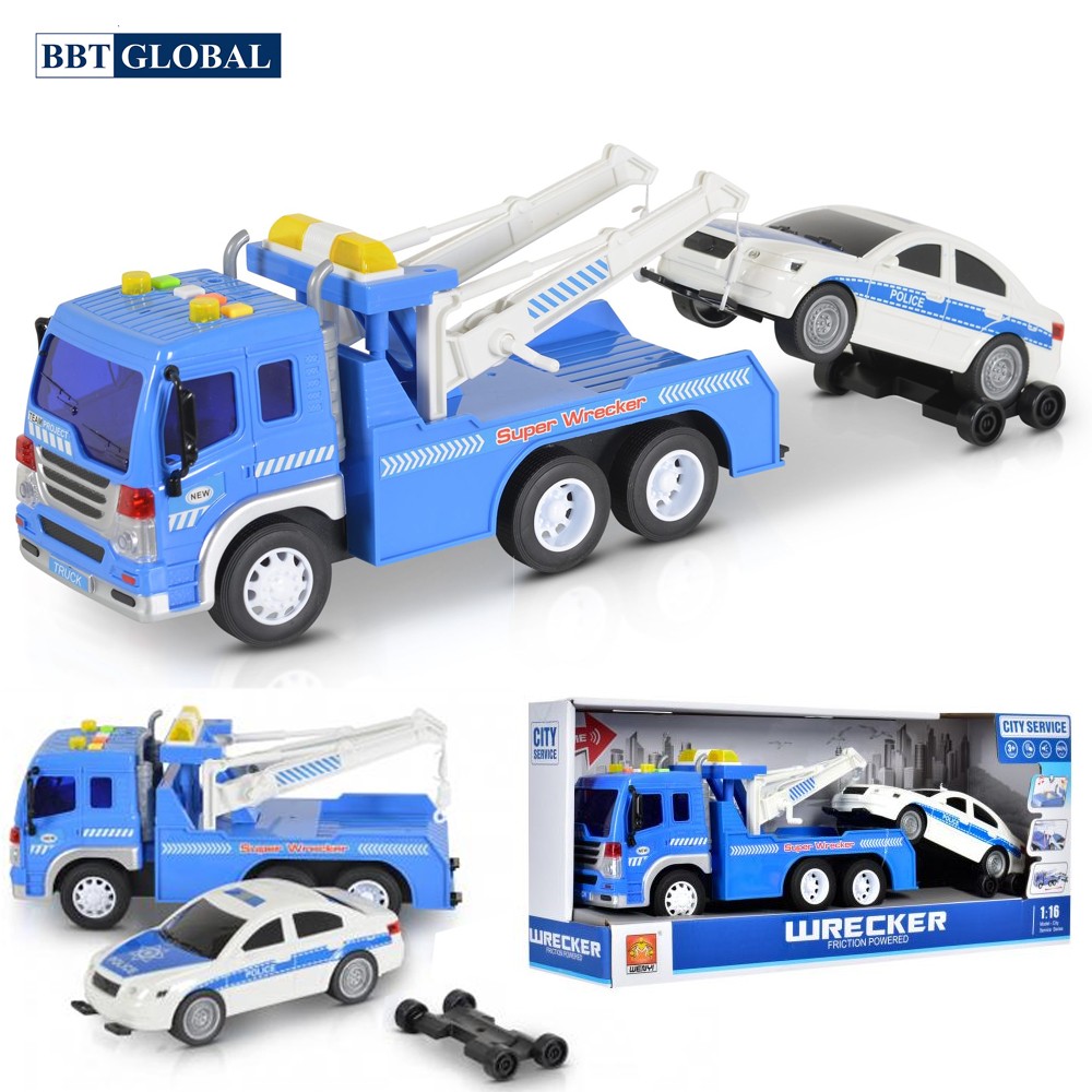 Mô hình xe cần cẩu cứu hộ xe cảnh sát có đèn và nhạc cỡ lớn WY570E