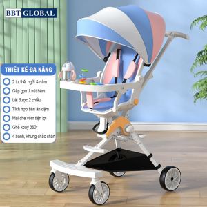 Xe đẩy gấp gọn cho bé xoay 360 độ có bàn và mái che XD306 sắc màu