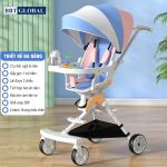 Xe đẩy gấp gọn cho bé xoay 360 độ có bàn và mái che XD306 sắc màu