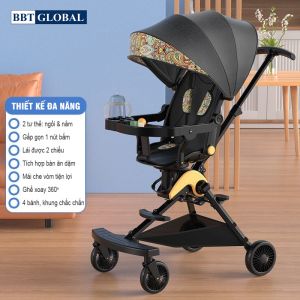 Xe đẩy gấp gọn cho bé xoay 360 độ có bàn và mái che XD306