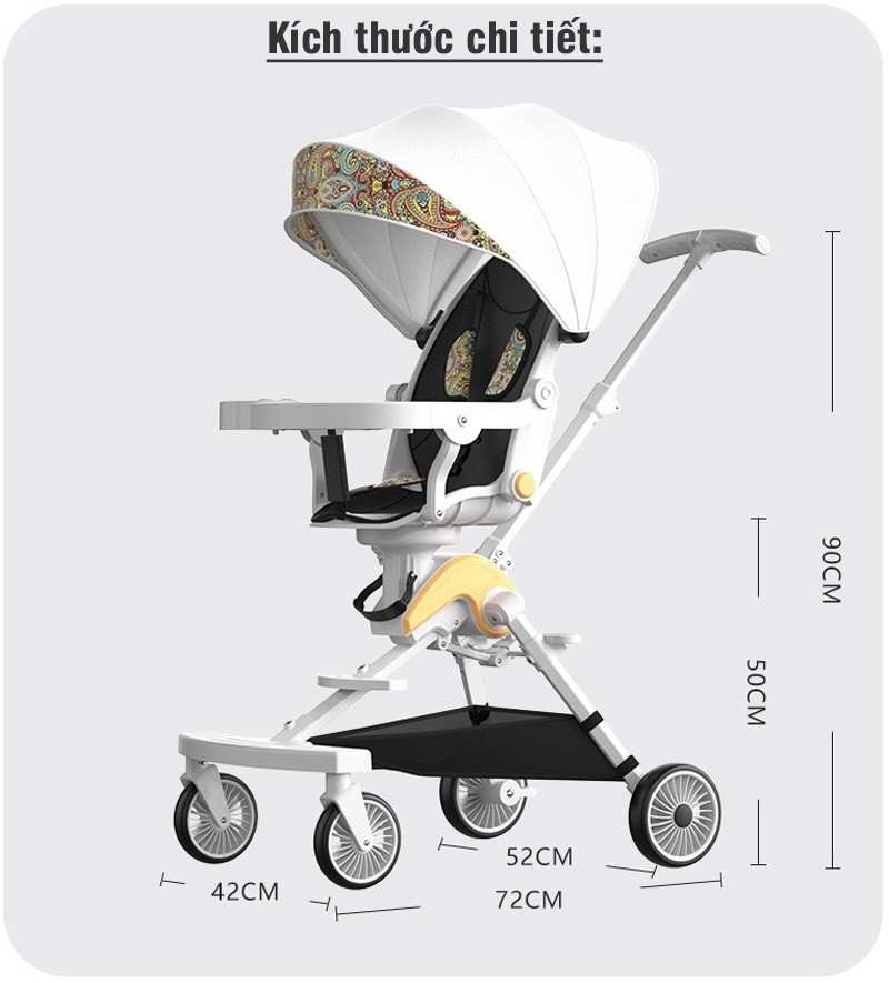 Xe đẩy gấp gọn cho bé xoay 360 độ có bàn và mái che XD306 sắc màu