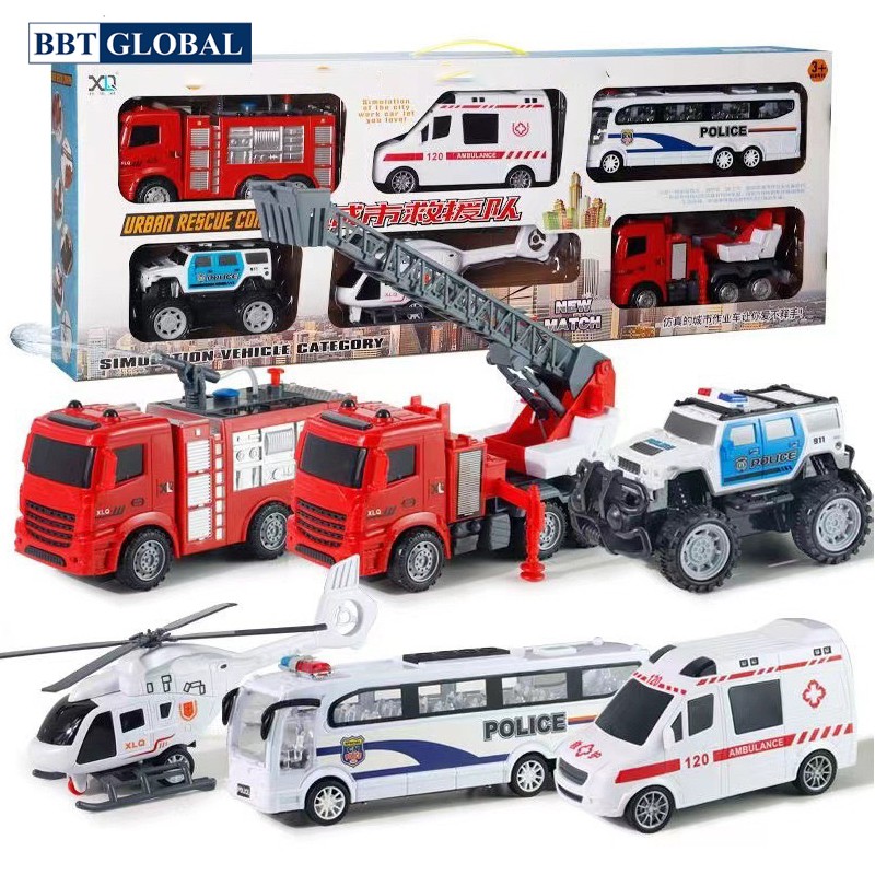 Combo 6 xe mô hình cứu hỏa, cảnh sát cỡ lớn cho bé XLQ-6S