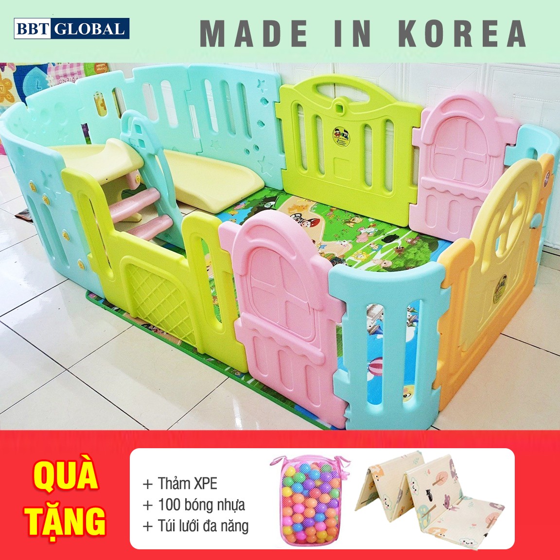 Cầu trượt bể bóng Hàn Quốc đa năng 2 trong 1 Y1525 (tặng kèm 1 cặp cạnh Y1422 hoặc Y1423)