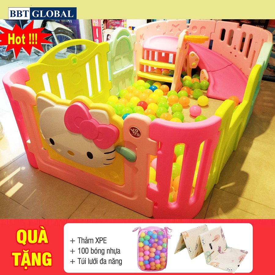 Cầu trượt bể bóng Hàn Quốc Hello Kitty 2 trong 1 Y1712 (Tặng kèm 1 cặp cạnh quây Y1422 hoặc Y1423)
