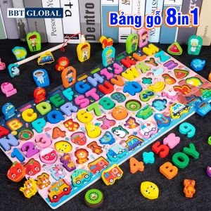 Đồ chơi gỗ Montessori, Bảng lắp ghép 8in1có câu cá nam châm cho bé YZW-0346