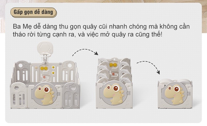 Quây cũi nhựa gấp gọn cho bé có cột ném bóng rổ BR9502