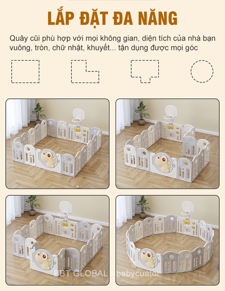 Quây cũi nhựa gấp gọn cho bé có cột ném bóng rổ BR9502