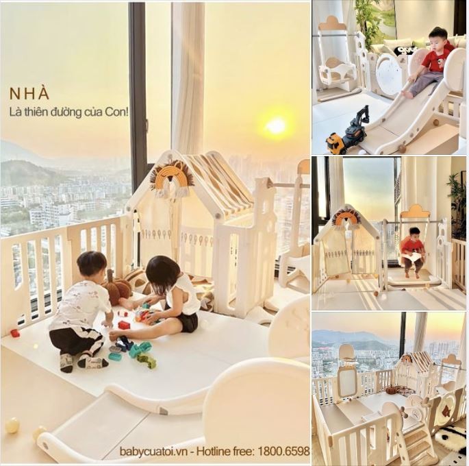 Bộ combo quây cũi nhà nhựa cầu trượt xích đu BBT Global YK05